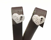 925 Ayar Gümüş Kalp Anahtar Deliği Modeli Küpe, Beyaz thumbnail 5