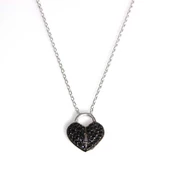 925 Ayar Gümüş Askılı Kalp Anahtar Deliği Kolye, Siyah Taş thumbnail 3