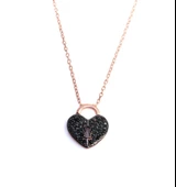 925 Ayar Gümüş Askılı Kalp Anahtar Deliği Kolye, Siyah Taş thumbnail 2