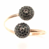 925 Ayar Gümüş Yarım Toplu Yüzük, Pembe thumbnail 4