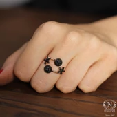 925 Ayar Gümüş Yarım Yuvarlak ve Yıldız Yüzük, Pembe thumbnail 1