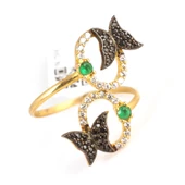 925 Ayar Gümüş Çemberli Kelebek Yüzük, Sarı thumbnail 3