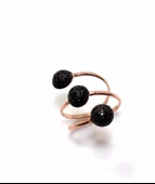 925 Ayar Gümüş Yarım Toplu 3 Sıra Yüzük, Pembe - Siyah Taş thumbnail 3