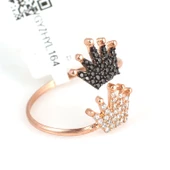 925 Ayar Rose Gümüş Taç Yüzük, Siyah, Beyaz Taş thumbnail 2