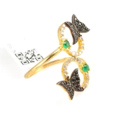 925 Ayar Gümüş Çemberli Kelebek Yüzük, Sarı thumbnail 2