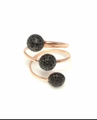 925 Ayar Gümüş Yarım Toplu 3 Sıra Yüzük, Pembe - Siyah Taş thumbnail 1