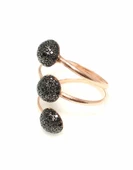 925 Ayar Gümüş Yarım Toplu 3 Sıra Yüzük, Pembe - Siyah Taş thumbnail 2