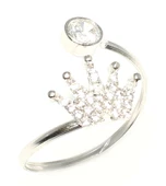 925 Ayar Gümüş Tektaş ve Taç Yüzük, Beyaz - Beyaz Taş thumbnail 1