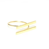 925 Ayar Gümüş Çift Çubuk Yüzük, Sarı thumbnail 2