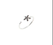 925 Ayar Gümüş Minik Yıldız Taşlı Yüzük, Beyaz - Siyah Taş thumbnail 2