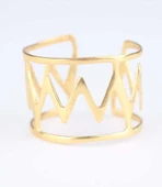 925 Ayar Gümüş Şerit Yüzük, Sarı thumbnail 2