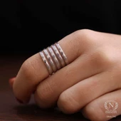 925 Ayar Gümüş İnce Şerit Yüzük, Beyaz thumbnail 4