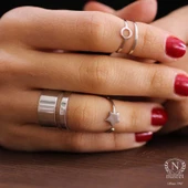 925 Ayar Gümüş Kalın Şerit Yüzük, Beyaz thumbnail 1