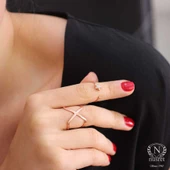 925 Ayar Gümüş X Yüzük, Pembe thumbnail 8