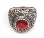 925 Ayar Gümüş Yaprak Motifli Yakut Taşlı Erkek Yüzük - 5