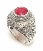 925 Ayar Gümüş Yaprak Motifli Yakut Taşlı Erkek Yüzük - 2