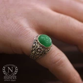 925 Ayar Gümüş Yeşil Akik Taşlı Erkek Yüzük thumbnail 1
