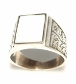 925 Ayar Gümüş Kare Sedef Taşlı Erkek Yüzük thumbnail 3