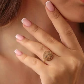 925 Ayar Gümüş Gülen Yüz Modeli Yüzük, Sarı - Kırmızı Taş thumbnail 1