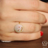 925 Ayar Gümüş Gülen Yüz Modeli Yüzük, Sarı - Beyaz Taş thumbnail 1