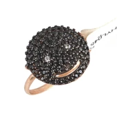 925 Ayar Gümüş Gülen Yüz Modeli Yüzük, Pembe - Siyah Taş thumbnail 1