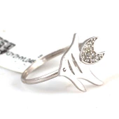 925 Ayar Gümüş Balık Yüzük, Beyaz - Beyaz Taş thumbnail 3