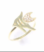 925 Ayar Gümüş Balık Yüzük, Sarı - Beyaz Taş thumbnail 4