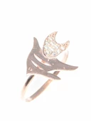 925 Ayar Gümüş Balık Yüzük, Pembe - Beyaz Taş thumbnail 3