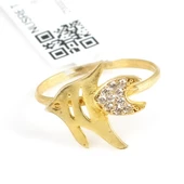 925 Ayar Gümüş Balık Yüzük, Sarı - Beyaz Taş thumbnail 3