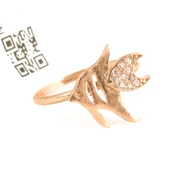 925 Ayar Gümüş Balık Yüzük, Pembe - Beyaz Taş thumbnail 2