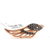 925 Ayar Gümüş Kanat Yüzük, Pembe - Siyah Taş thumbnail 3