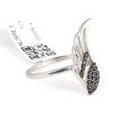 925 Ayar Gümüş Kanat Yüzük, Beyaz - Siyah Taş thumbnail 1