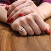 925 Ayar Gümüş İçiçe Kalp Yüzük, Beyaz - Beyaz Taş thumbnail 1