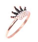 925 Ayar Gümüş Taç Yüzük, Pembe - Beyaz, Siyah Taş thumbnail 5