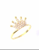 925 Ayar Gümüş Taç Yüzük, Sarı - Beyaz Taş thumbnail 5