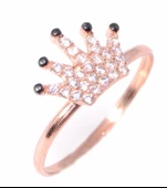 925 Ayar Gümüş Taç Yüzük, Pembe - Beyaz Taş thumbnail 4