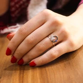 925 Ayar Gümüş Çemberli Kelebek Yüzük, Beyaz thumbnail 1