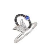 925 Ayar Gümüş Çemberli Kelebek Yüzük, Beyaz thumbnail 2