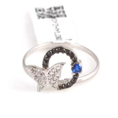 925 Ayar Gümüş Çemberli Kelebek Yüzük, Beyaz thumbnail 4