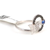 925 Ayar Gümüş Çemberli Kelebek Yüzük, Beyaz thumbnail 3