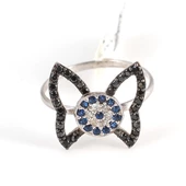 925 Ayar Gümüş Nazar Boncuklu Kelebek Yüzük, Beyaz thumbnail 2