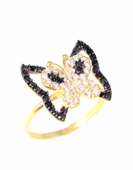 925 Ayar Gümüş Kelebekli Yüzük, Sarı thumbnail 4