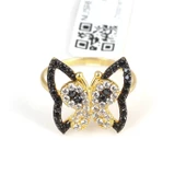 925 Ayar Gümüş Kelebekli Yüzük, Sarı thumbnail 3