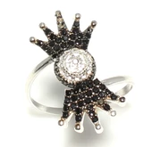 925 Ayar Gümüş Taç Yüzük, Beyaz - Siyah, Beyaz Taş thumbnail 1