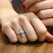 925 Ayar Gümüş Turkuaz Taşlı Telkari yüzük - 1