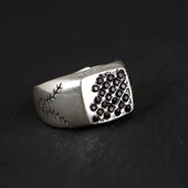 925 Ayar Gümüş Fihi ma Fih Fetih Yüzük, Beyaz - Siyah Taş thumbnail 3
