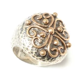 925 Ayar Gümüş ve Bronz Karışımı Desenli Yuvarlak Yüzük thumbnail 6