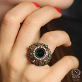 925 Ayar Gümüş Zümrüt Taşlı Kubbe Yüzük thumbnail 1