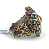 925 Ayar Gümüş ve Bronz Karışımı Taşlı Desenli Yüzük thumbnail 3