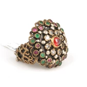 925 Ayar Gümüş ve Bronz Karışımı Taşlı Desenli Yüzük thumbnail 2